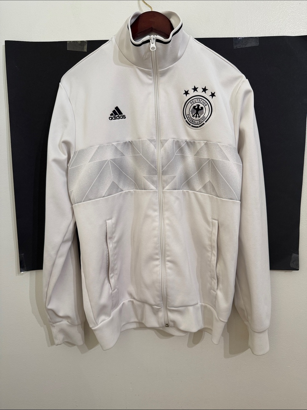 Adidas Deutscher Fussball Bund Germany Soccer White Full Zip Track Jacket Medium